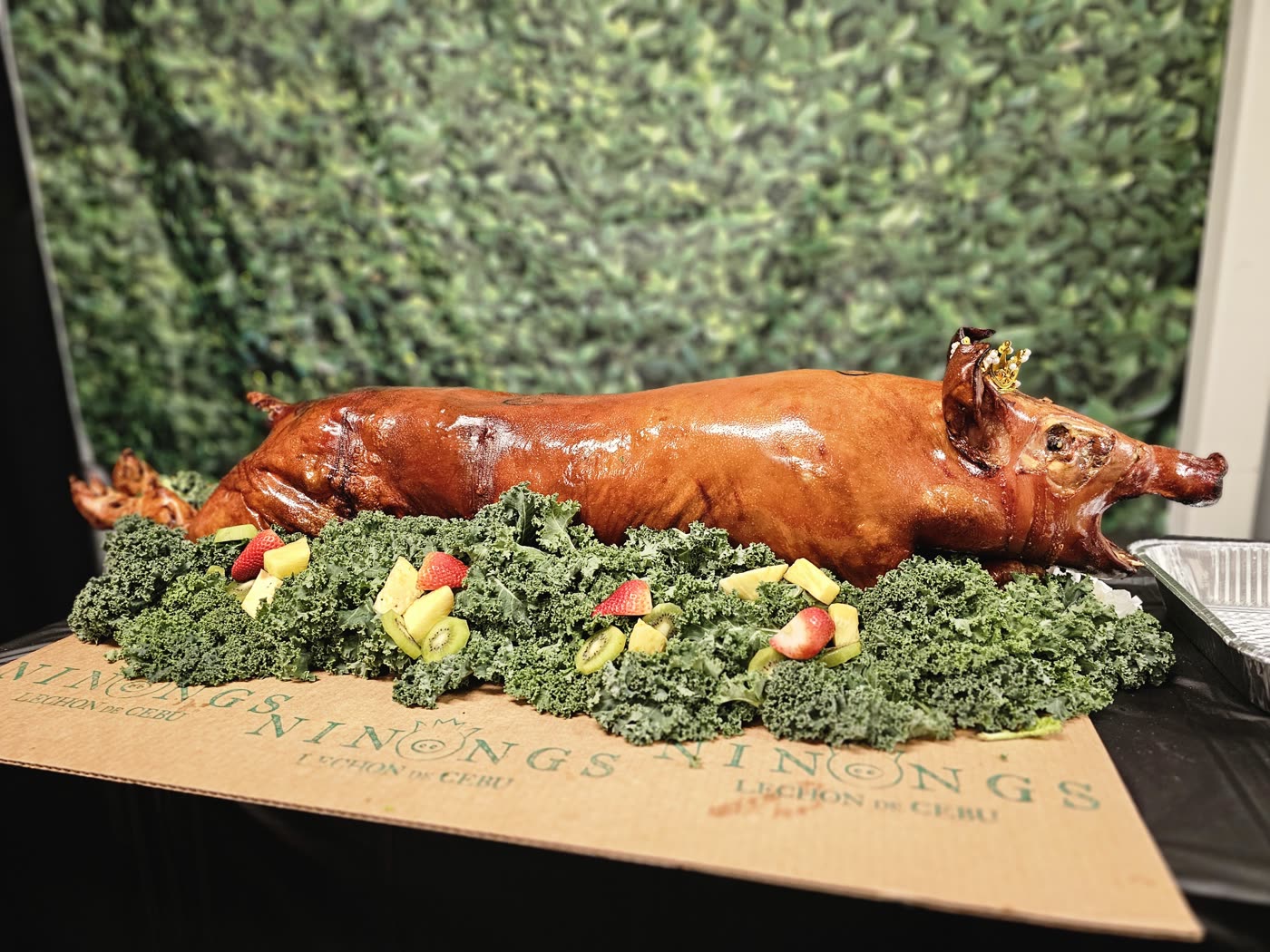 Plated lechon with garnish
